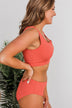 Summertime Shine Ribbed Knit Swim Top- Tomato