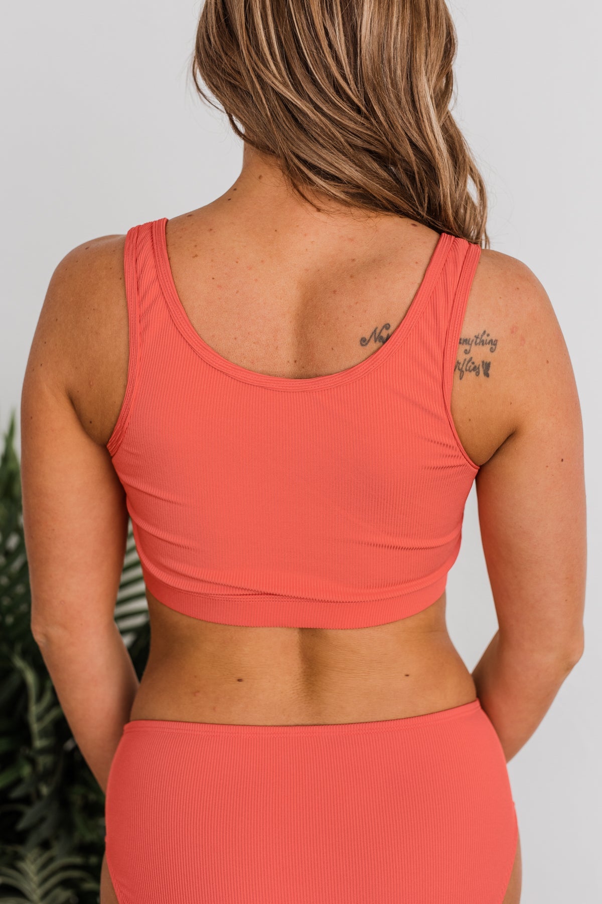 Summertime Shine Ribbed Knit Swim Top- Tomato