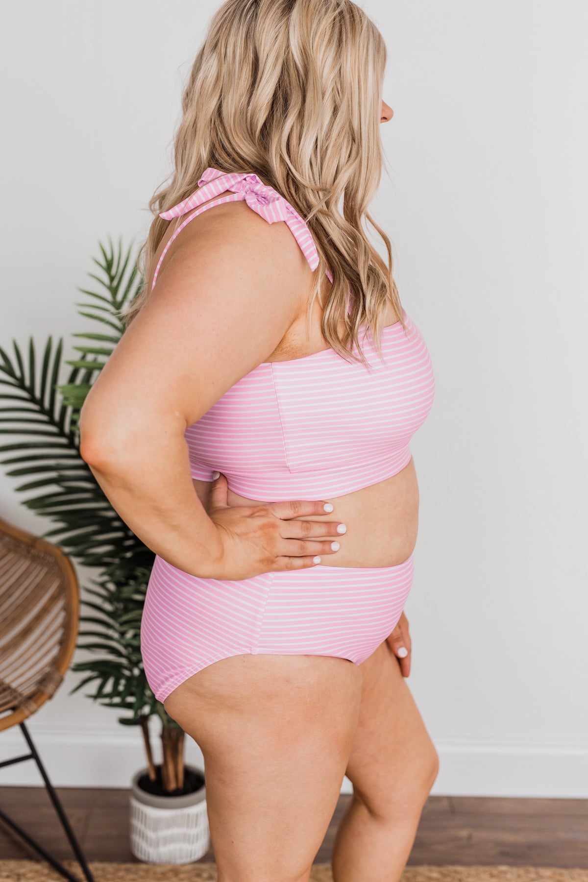 Bask In The Sun Mid-Rise Swim Bottoms- Pink Stripe