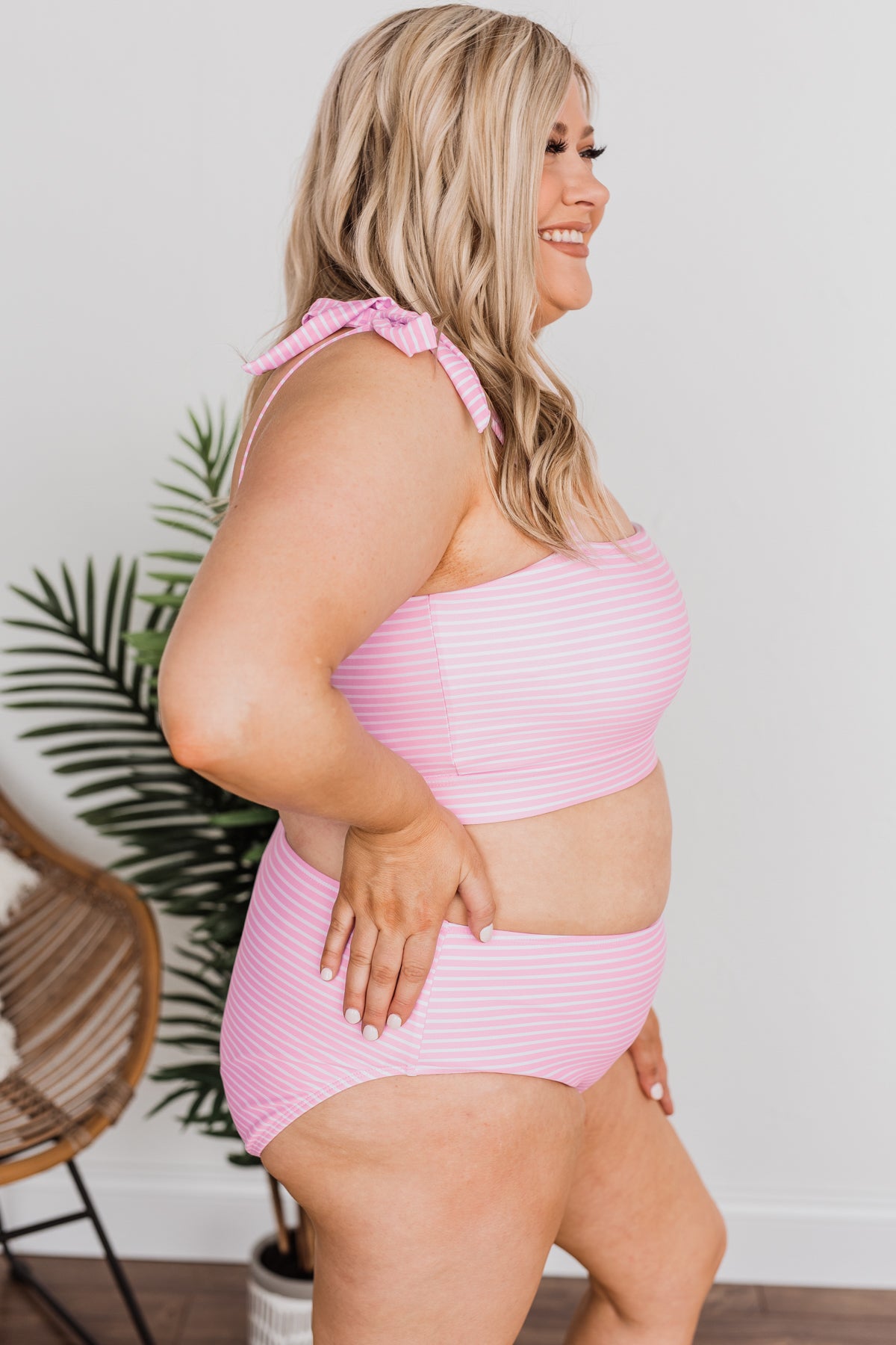 Chasing The Sun Striped Bandeau Swim Top- Pink
