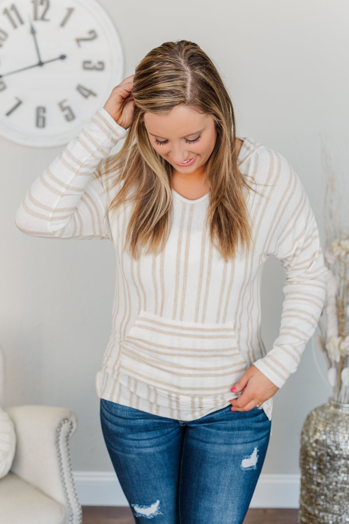 Magnificent Mornings Striped Hoodie- Oatmeal
