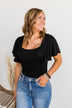 No Time Wasted Flutter Sleeve Bodysuit- Black