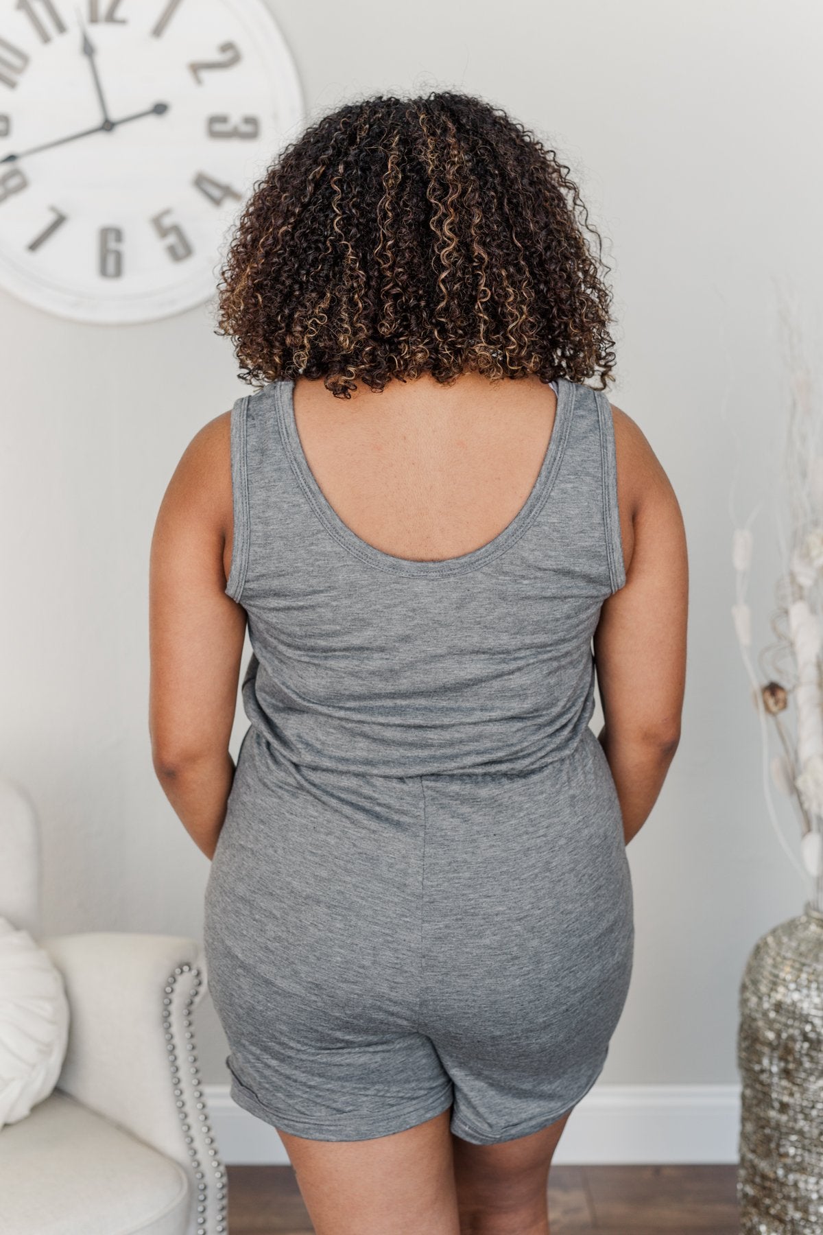 Cheerful Travels Sleeveless Romper- Charcoal