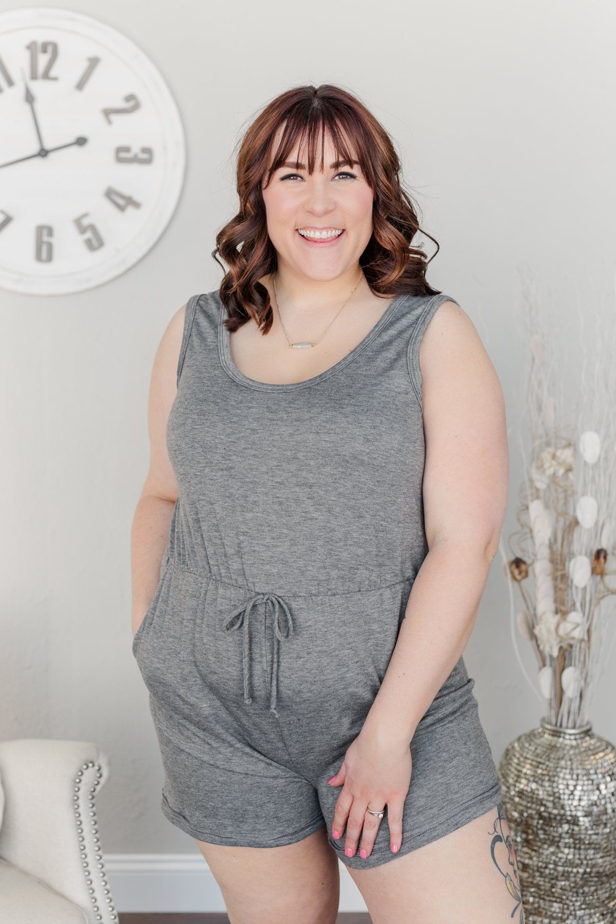 Cheerful Travels Sleeveless Romper- Charcoal