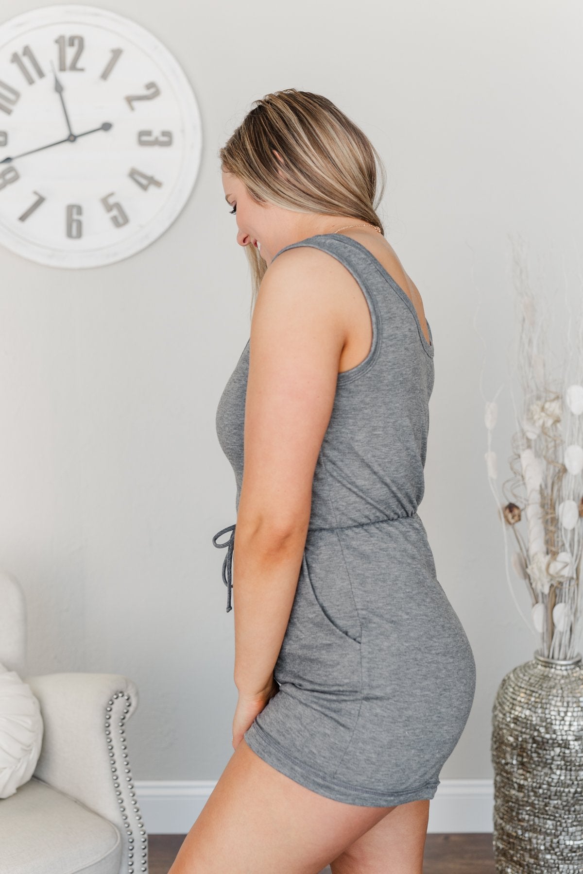 Cheerful Travels Sleeveless Romper- Charcoal
