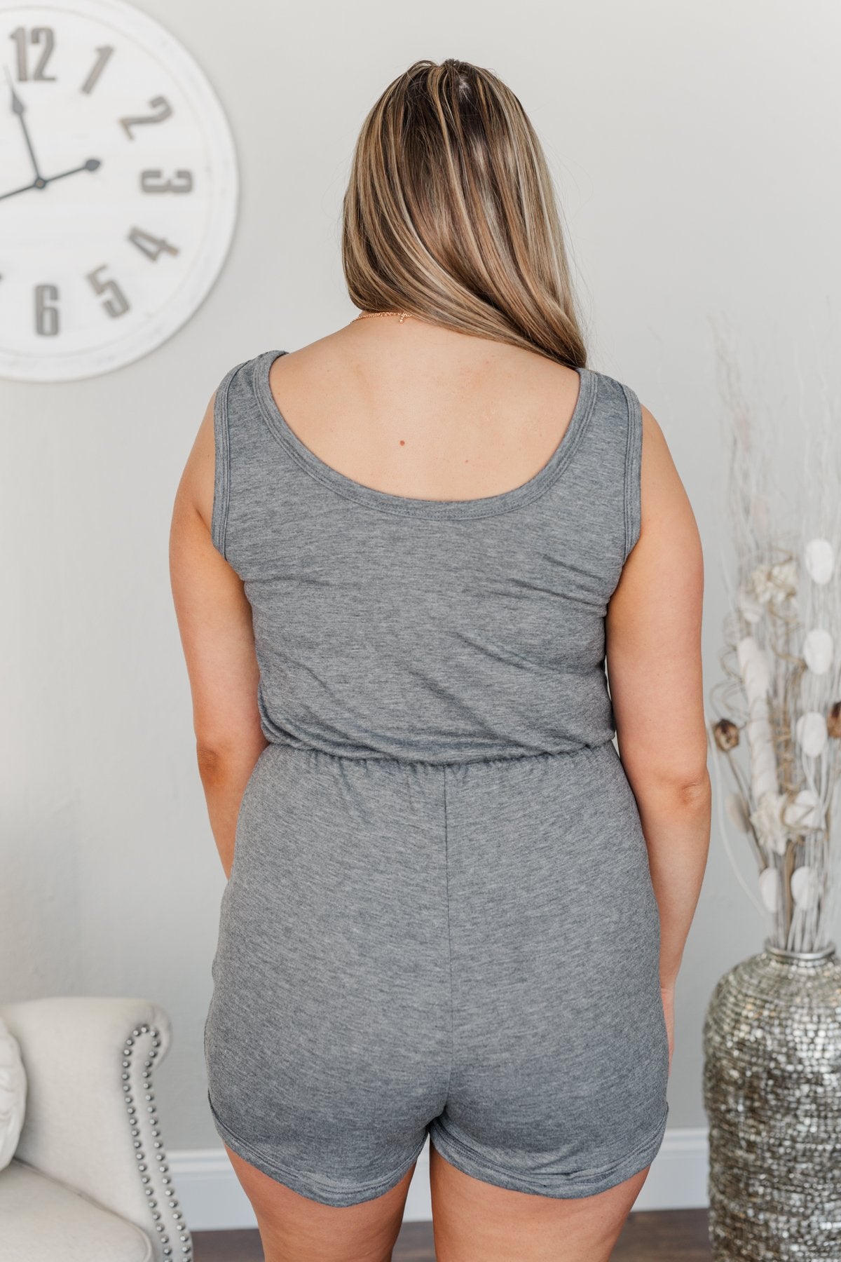 Cheerful Travels Sleeveless Romper- Charcoal