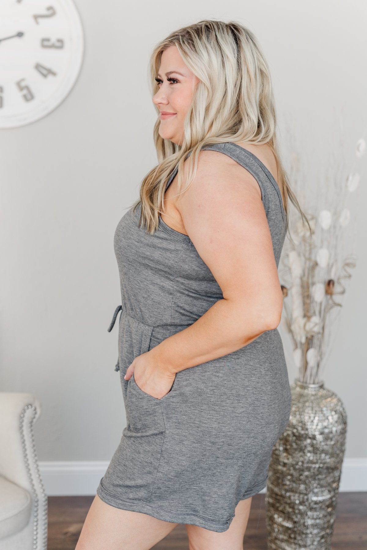Cheerful Travels Sleeveless Romper- Charcoal