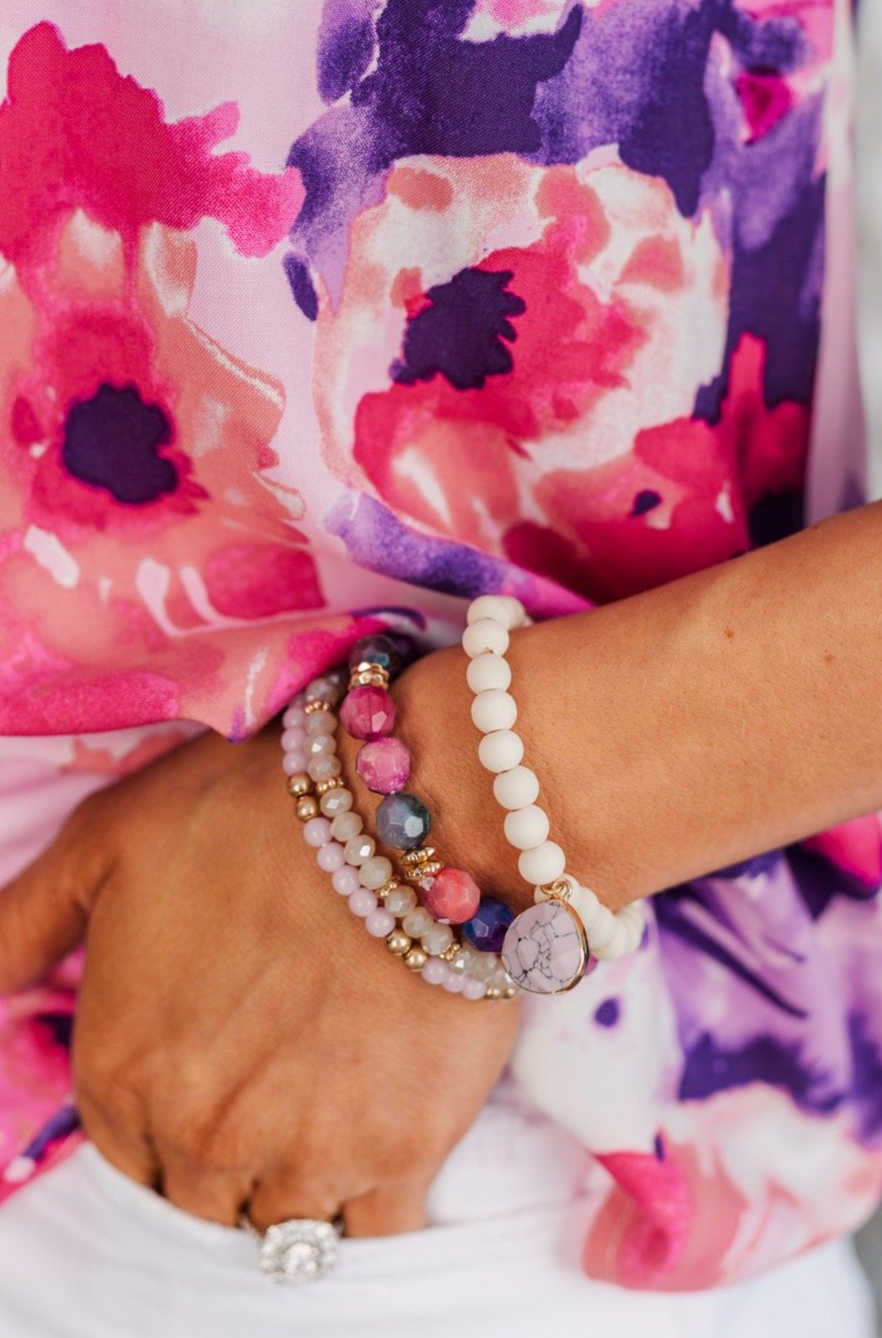 Colorful Clouds Stackable Bracelet Set- Purple, Pink & Cream