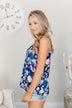 Feeling Positive Floral Lace Tank Top- Cobalt Blue