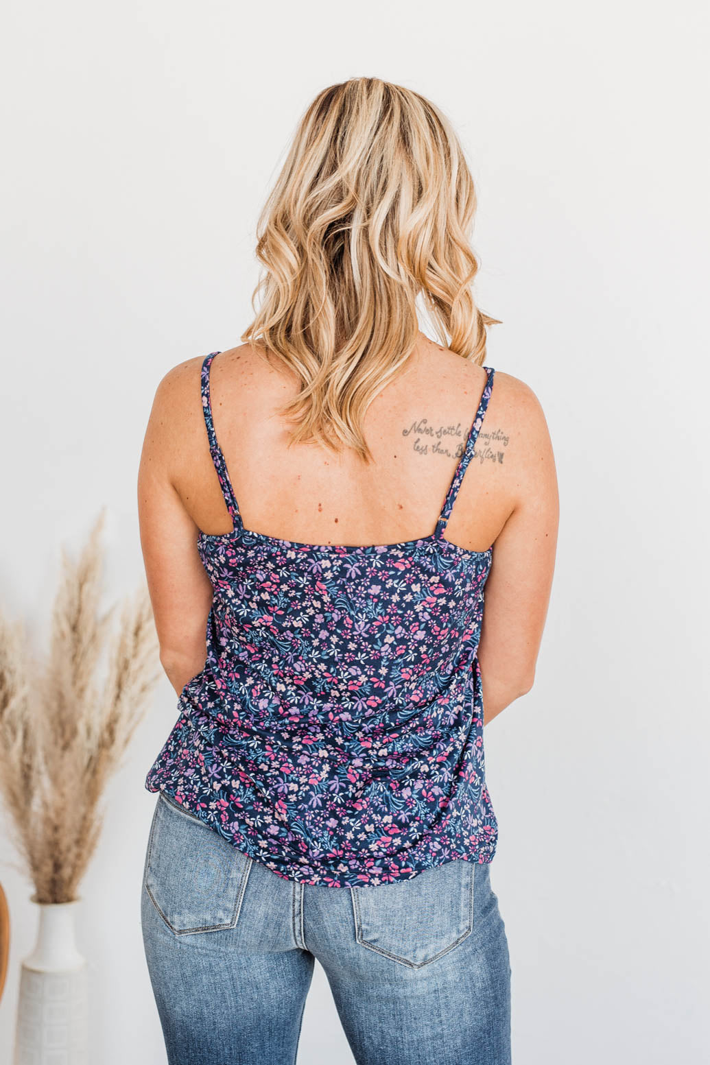A Touch Of Beauty Floral Tank- Navy