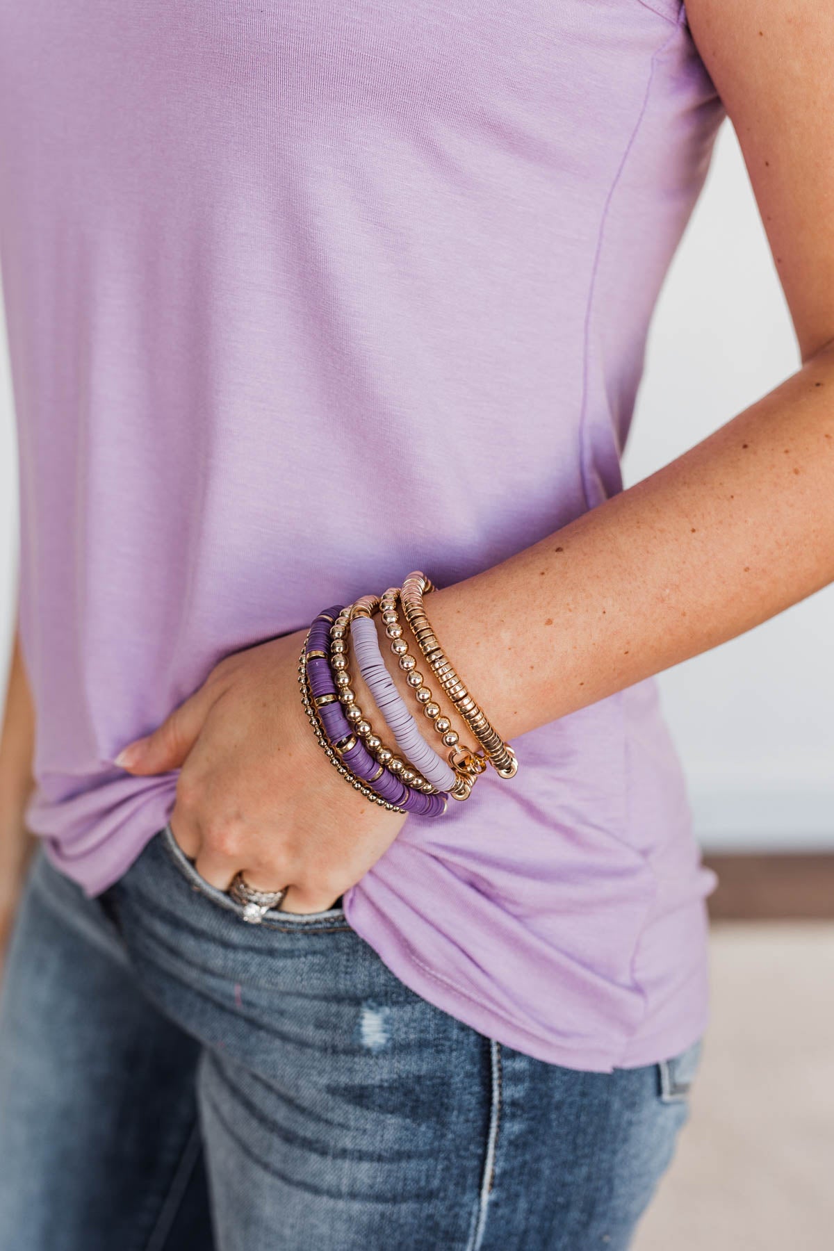 Bling Queen Gold Bracelet Set- Purple