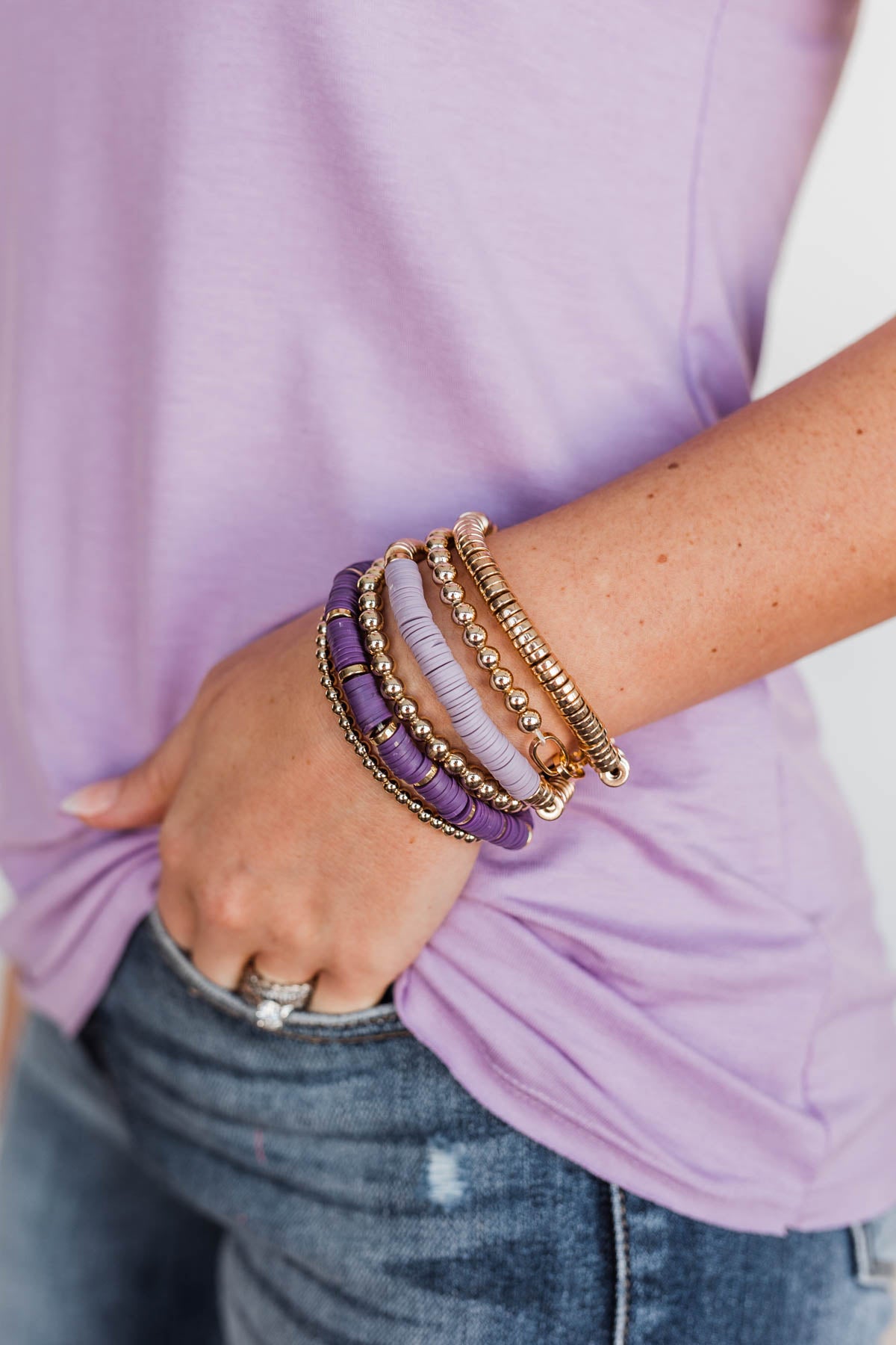 Bling Queen Gold Bracelet Set- Purple