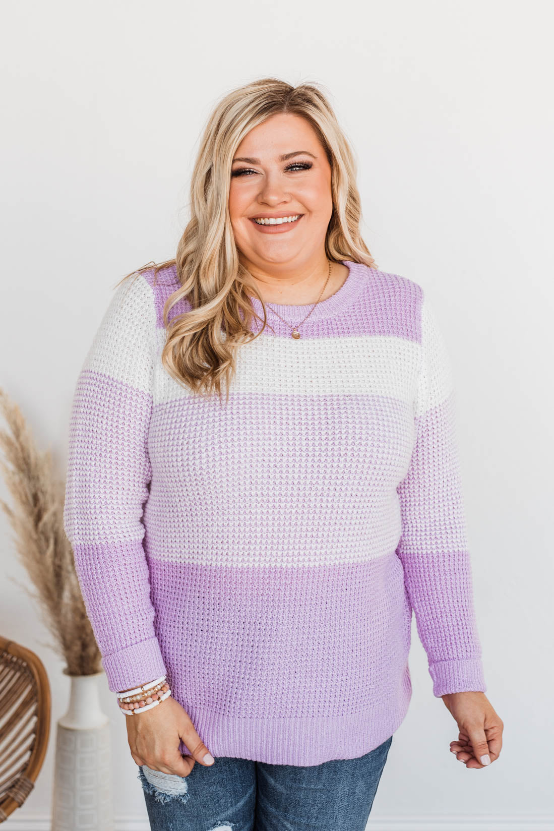 Enjoying Life Color Block Knit Sweater- Lavender & Ivory