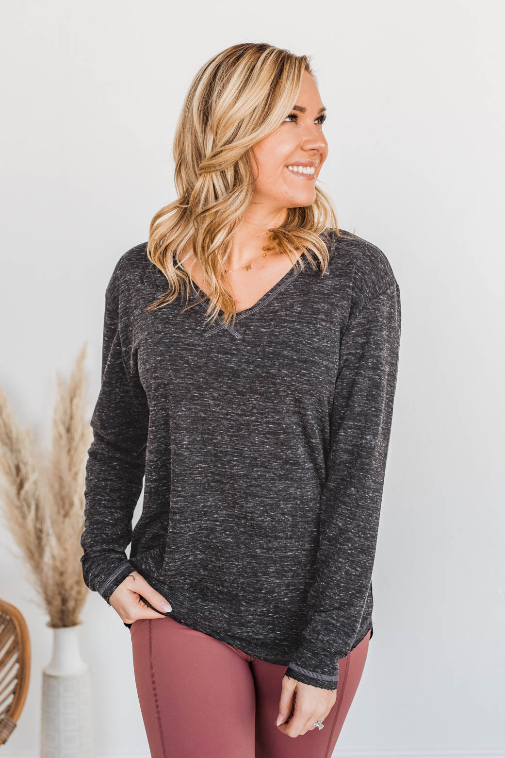 Winning Back Happiness V-Neck Top- Black