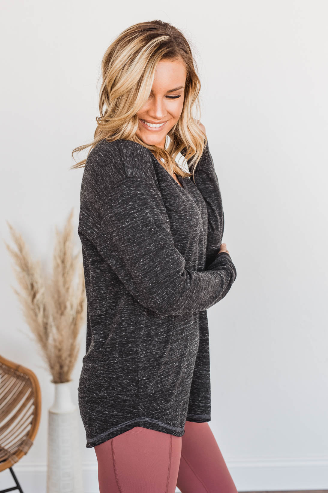 Winning Back Happiness V-Neck Top- Black