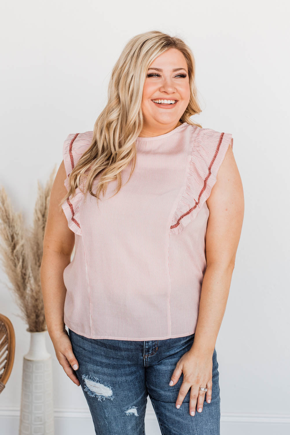 Strive For More Striped Sleeveless Blouse- Rose