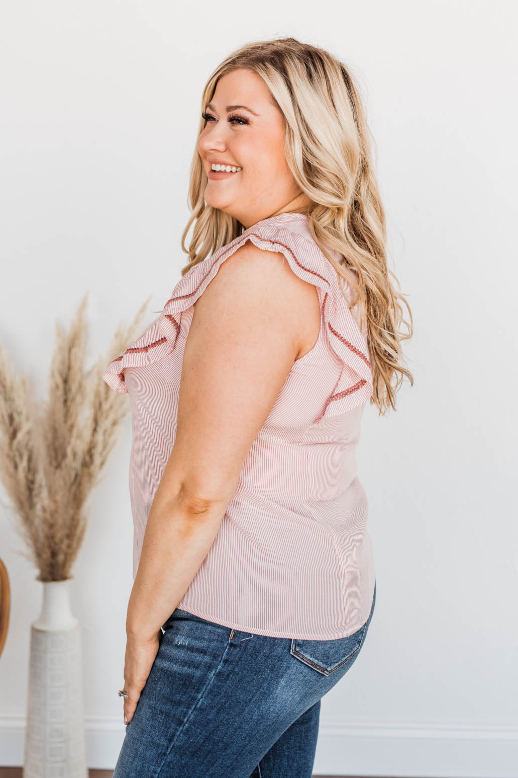 Strive For More Striped Sleeveless Blouse- Rose