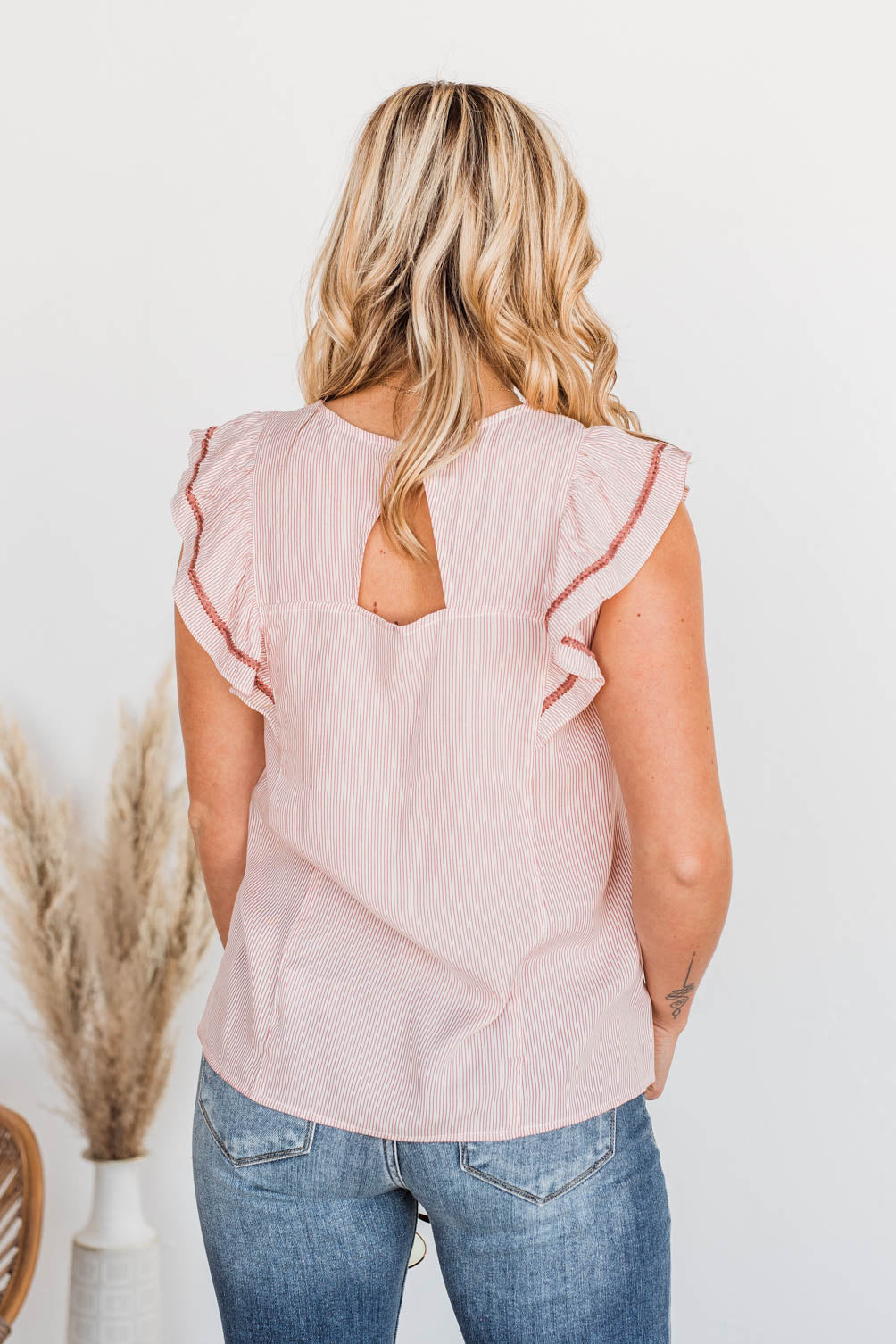 Strive For More Striped Sleeveless Blouse- Rose