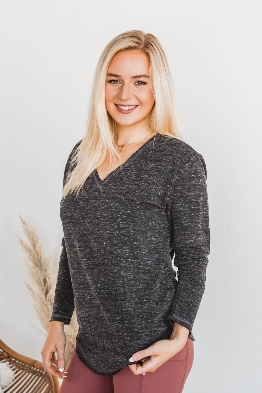 Winning Back Happiness V-Neck Top- Black
