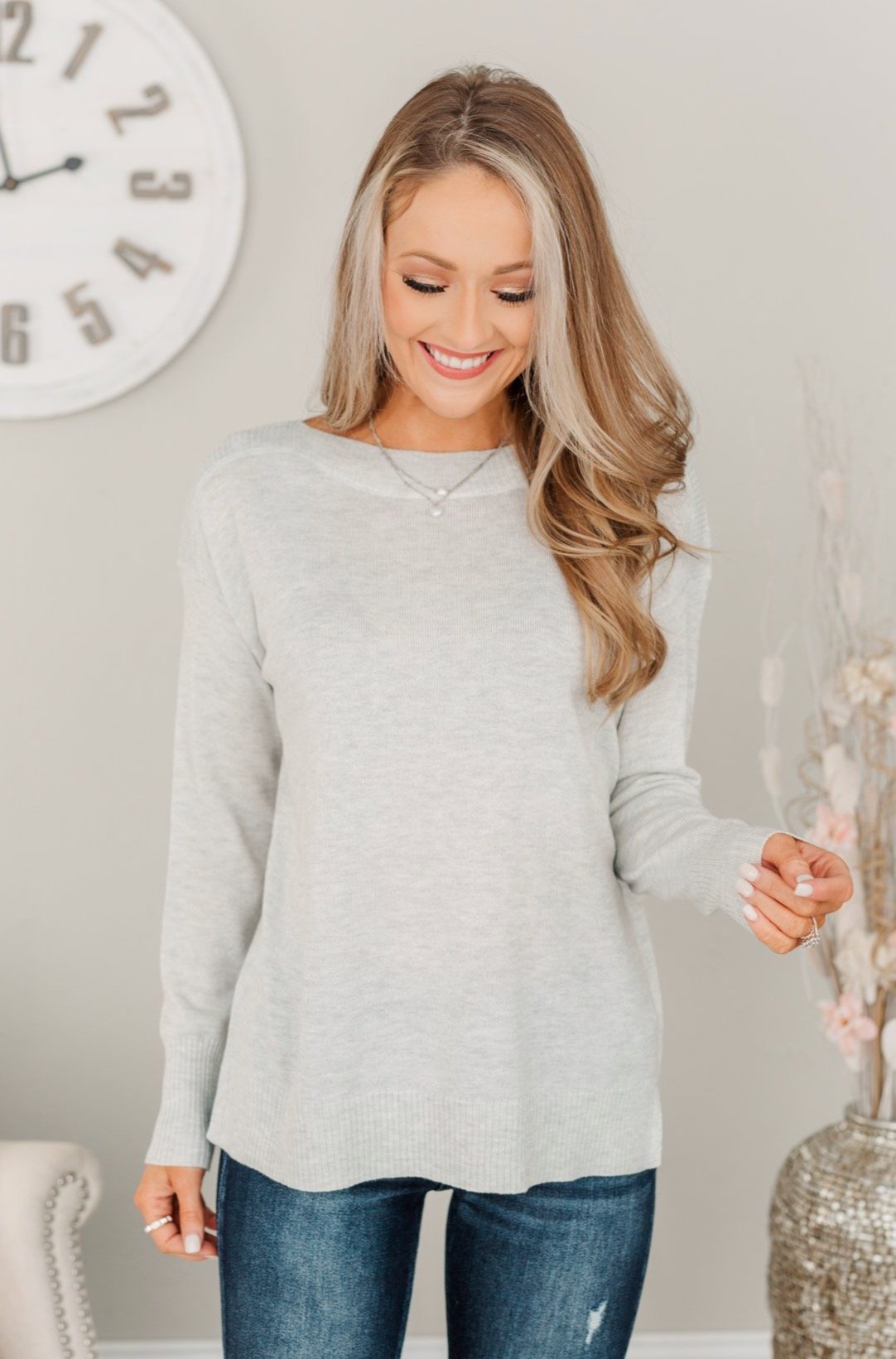 Sweet Melodies Knit Sweater- Light Grey