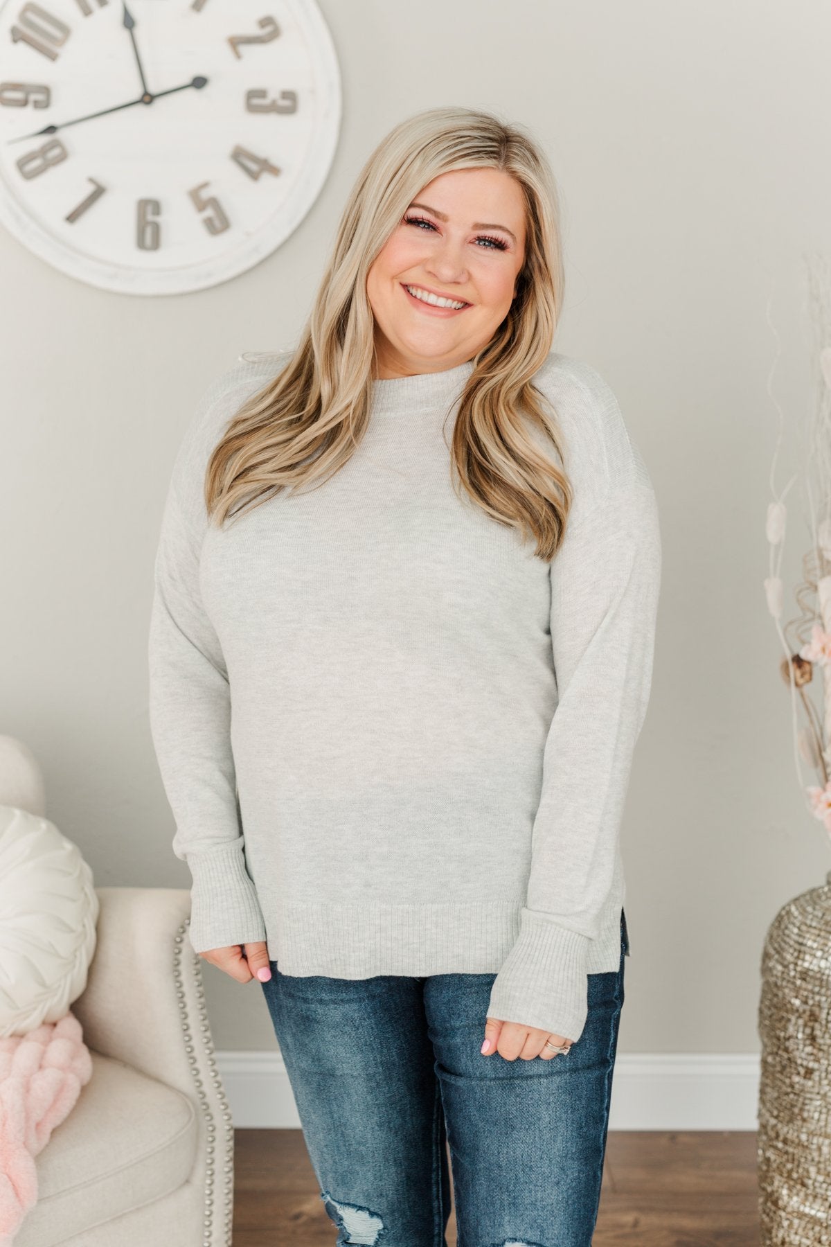 Sweet Melodies Knit Sweater- Light Grey