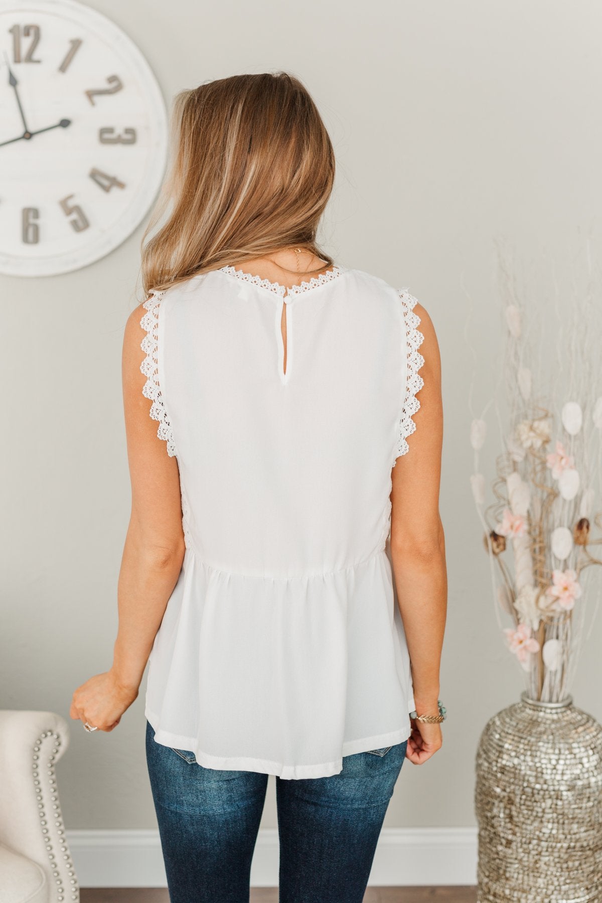 The Moment We Met Lace Sleeveless Blouse- Ivory
