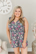 Bloom With Grace Floral Romper- Charcoal
