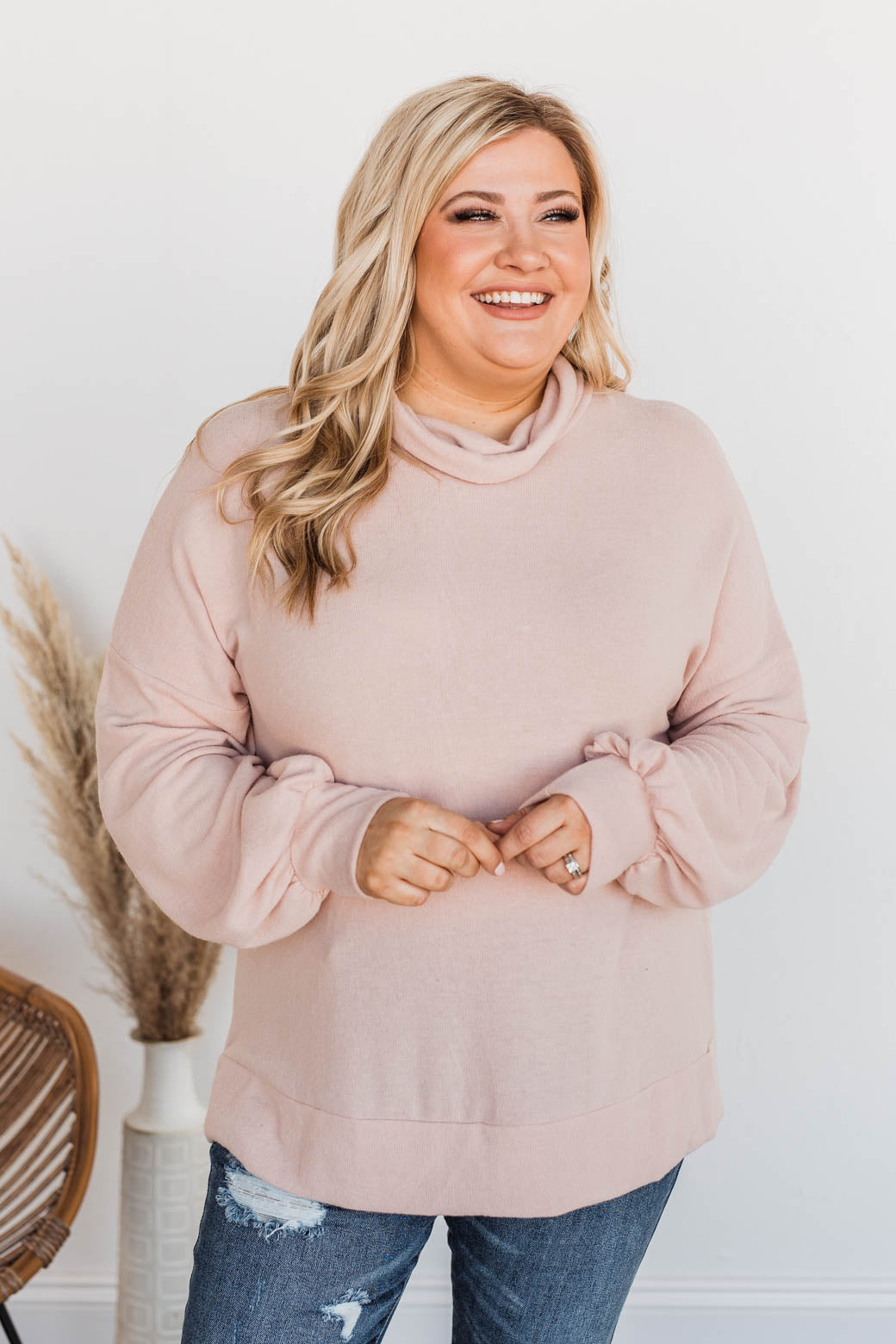Priceless Moments Cowl Neck Top- Light Pink