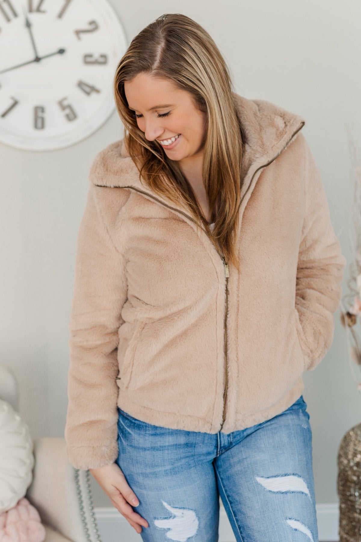 Live For Today Thick Sherpa Jacket- Light Taupe