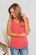Basic Zipper Pocket Tank- Coral