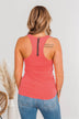 Basic Zipper Pocket Tank- Coral