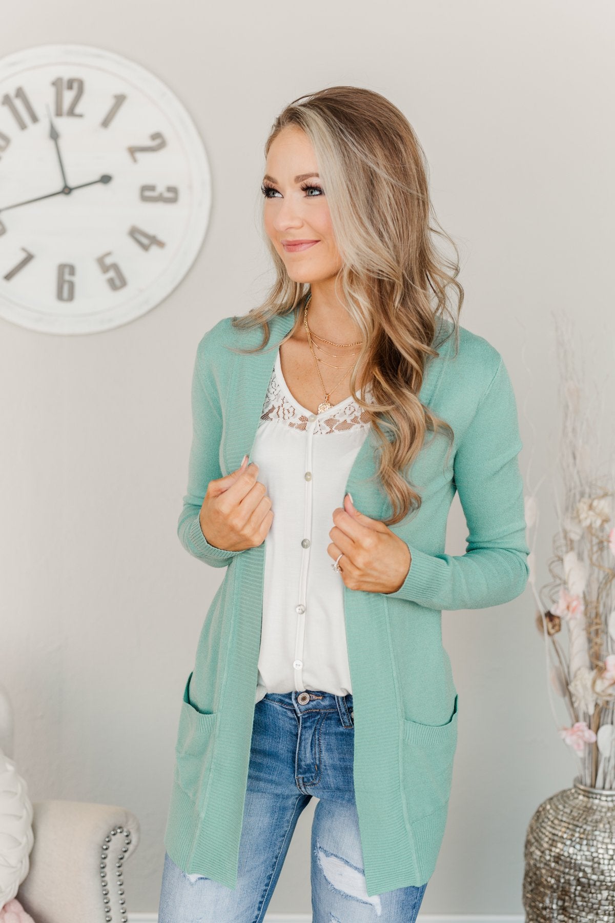 Light Weight Open Front Cardigan- Deep Aqua