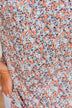 Butterfly Kisses Floral Sleeveless Blouse- Peach & Navy