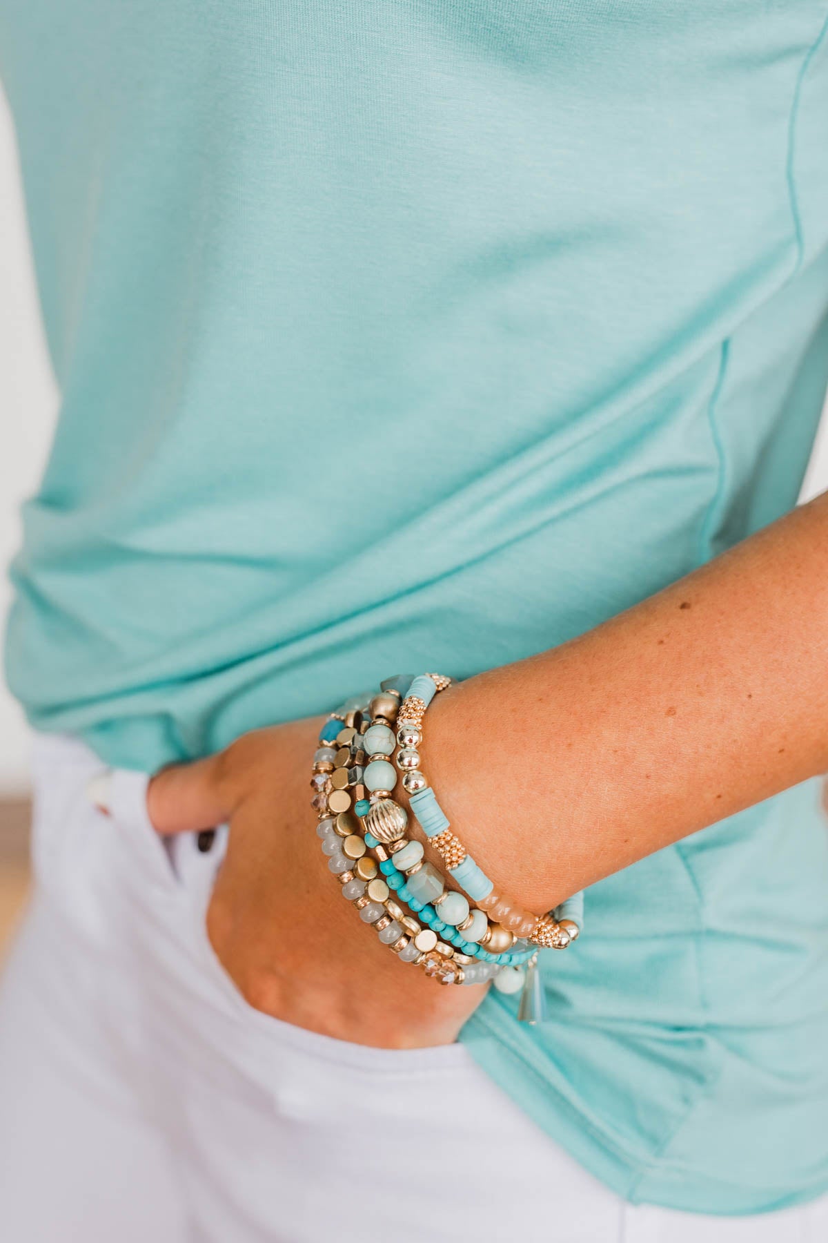 Seaside Beauty Bracelet Set- Turquoise & Gold