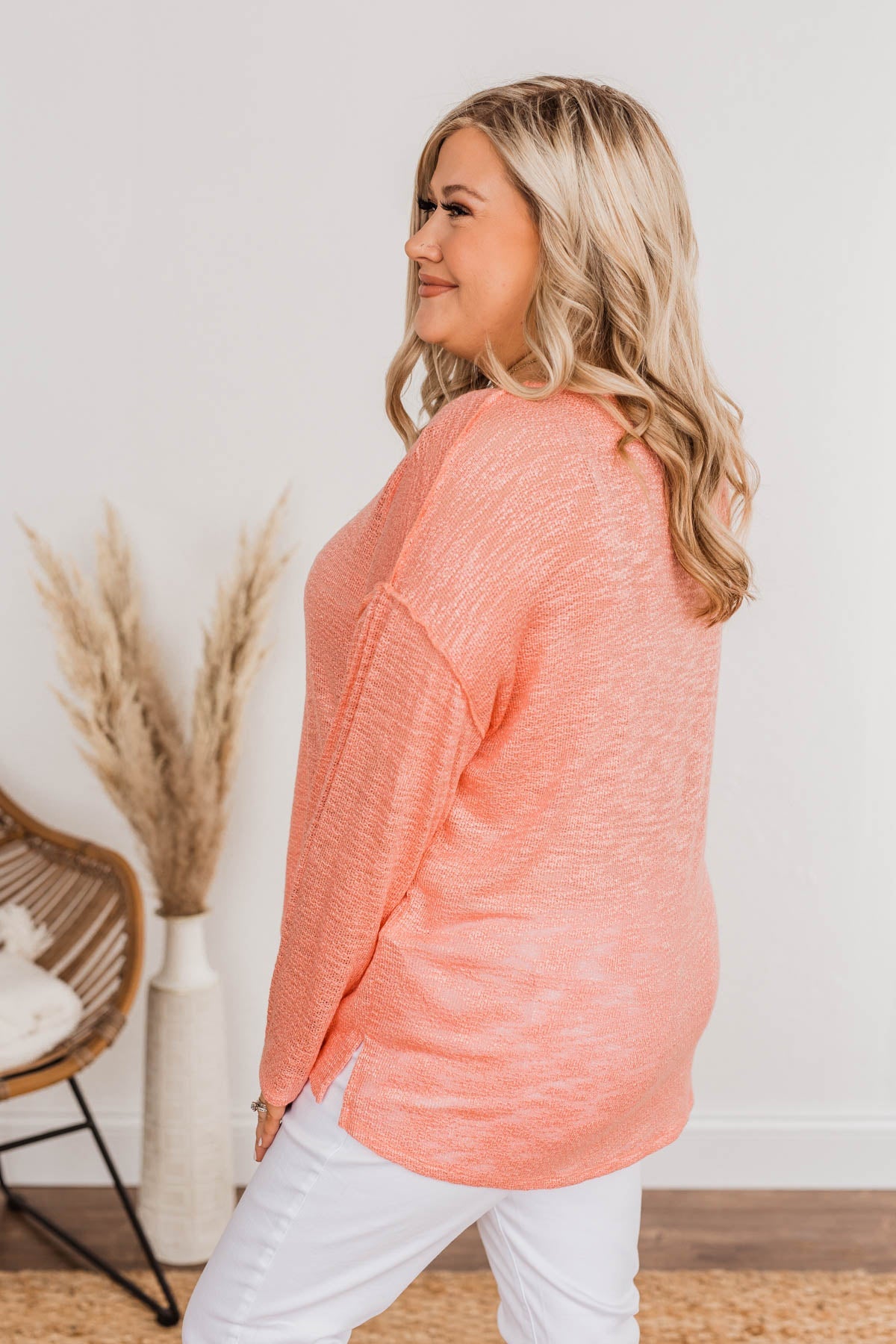 Feeling Breezy Sheer Knit Top- Coral