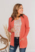 Cloud Nine Waffle Knit Cardigan- Coral
