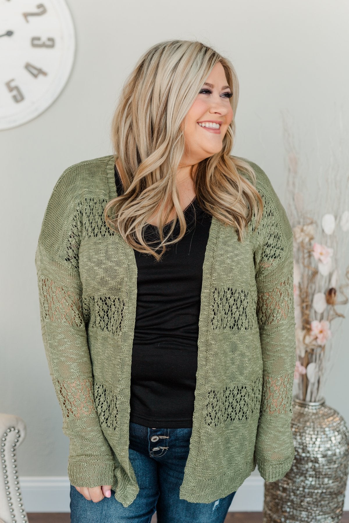 Lovely Life To Live Open Knit Cardigan- Sage
