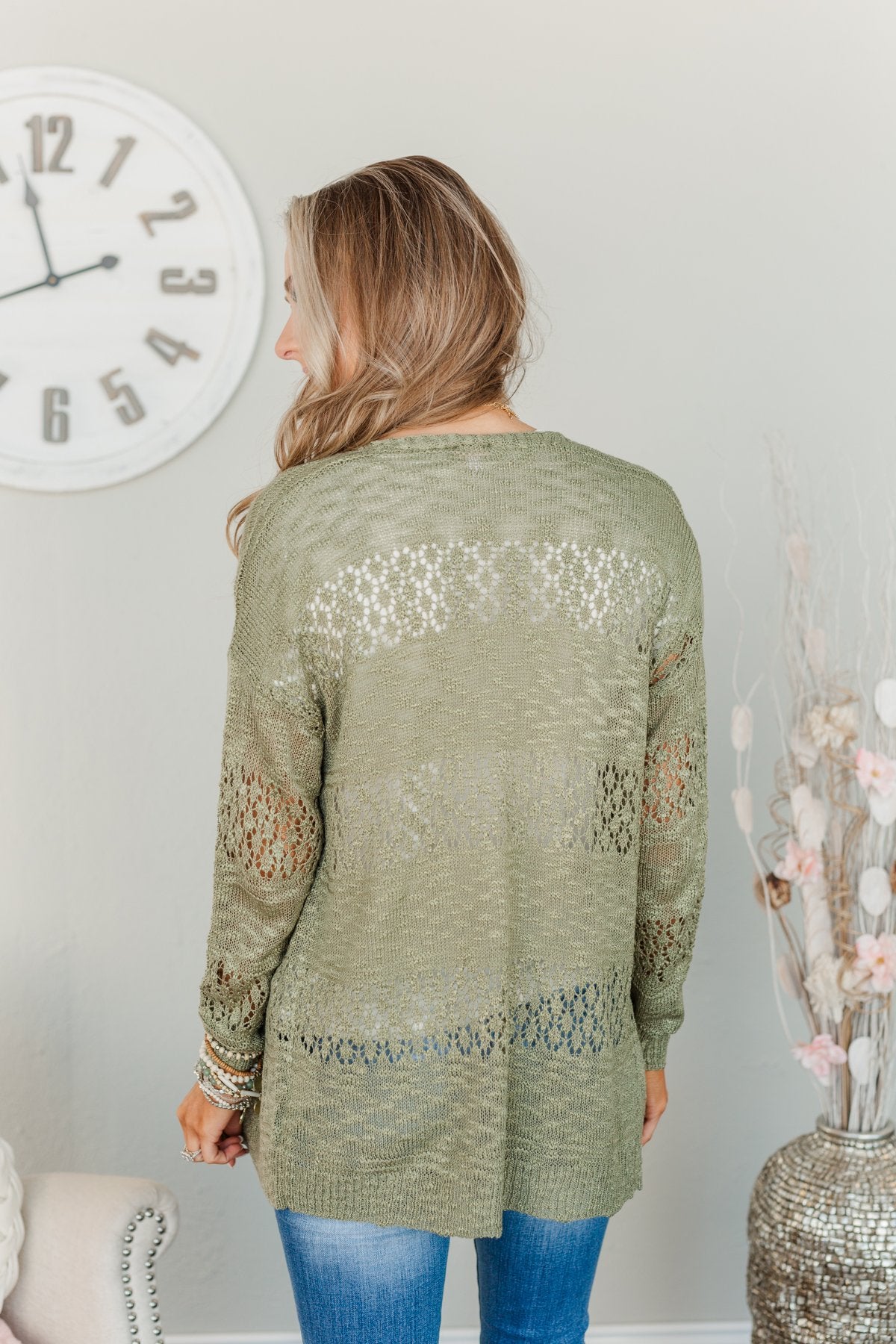 Lovely Life To Live Open Knit Cardigan- Sage