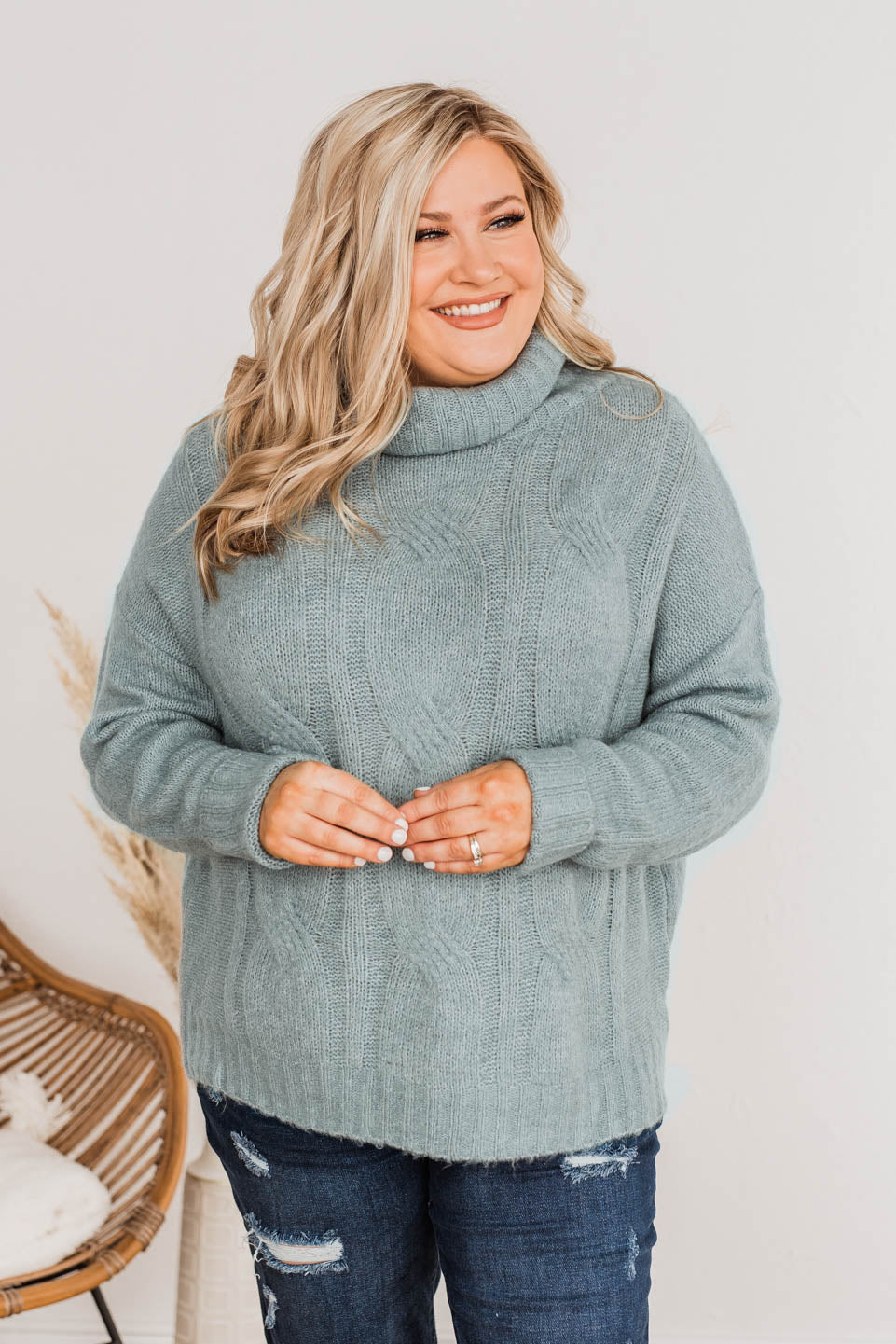 Greatest Blessings Knit Cowl Neck Sweater- Teal