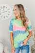Enjoy The Little Things Tie Dye Top- Neon Yellow, Pink, & Blue