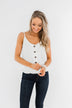 Tell Your Tale Button Tank- Off White
