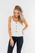 Tell Your Tale Button Tank- Off White