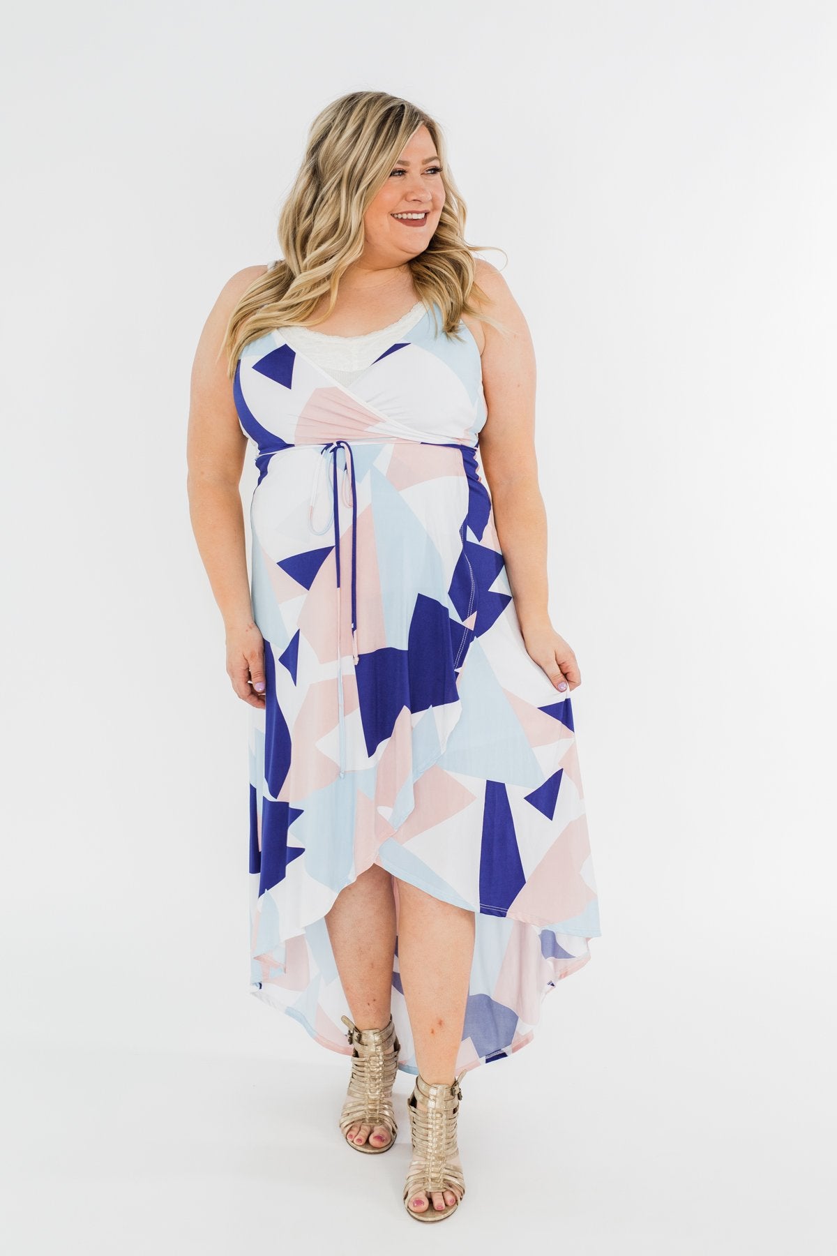 Morning Breeze Hi-Low Dress- Ivory, Blue, & Blush