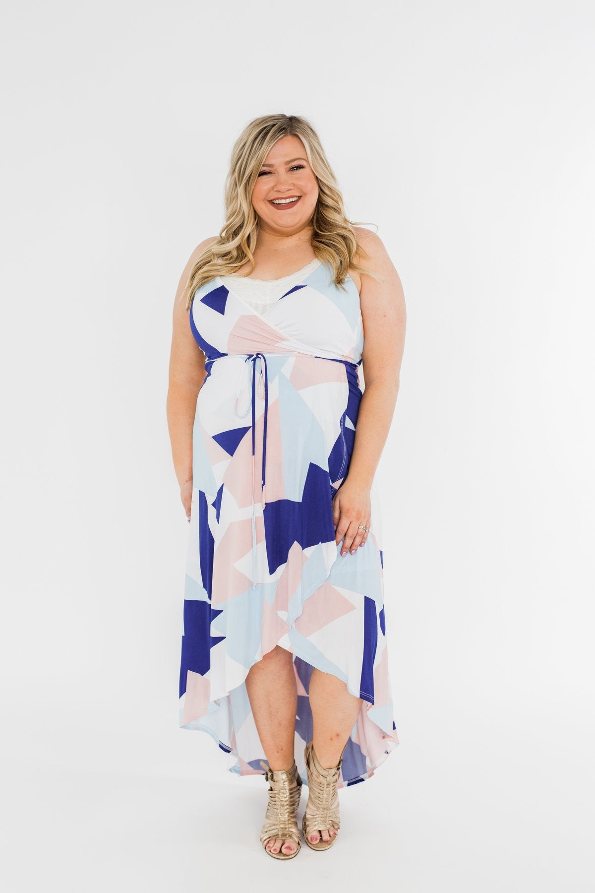 Morning Breeze Hi-Low Dress- Ivory, Blue, & Blush