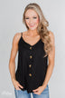 Right This Way Button Tank Top- Black