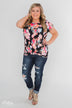 Coral Floral Knot Top- Black