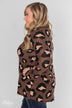 Leopard Print Long Sleeve Top- Brown