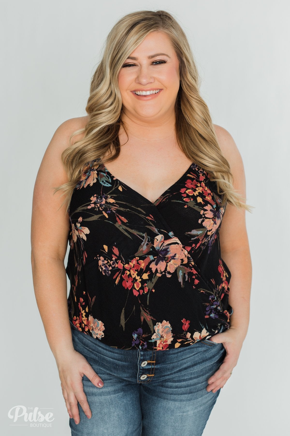 Beginning to Blossom Floral Tank Top - Black
