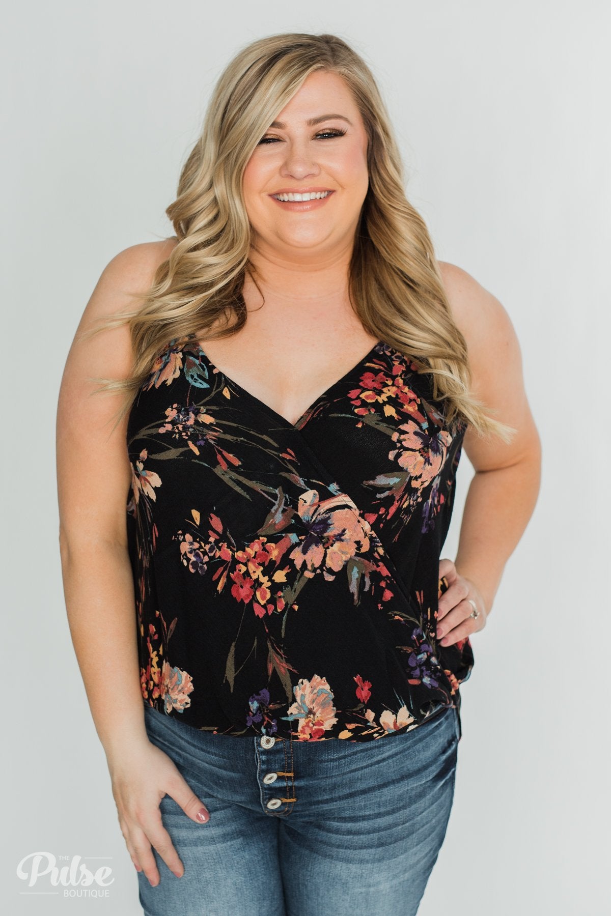 Beginning to Blossom Floral Tank Top - Black