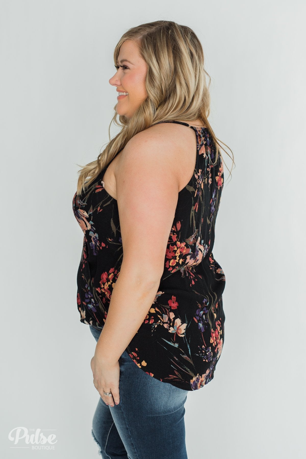 Beginning to Blossom Floral Tank Top - Black